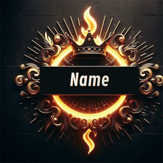 Personaliza tu nombre en un emblema de corona majestuosa y flameante