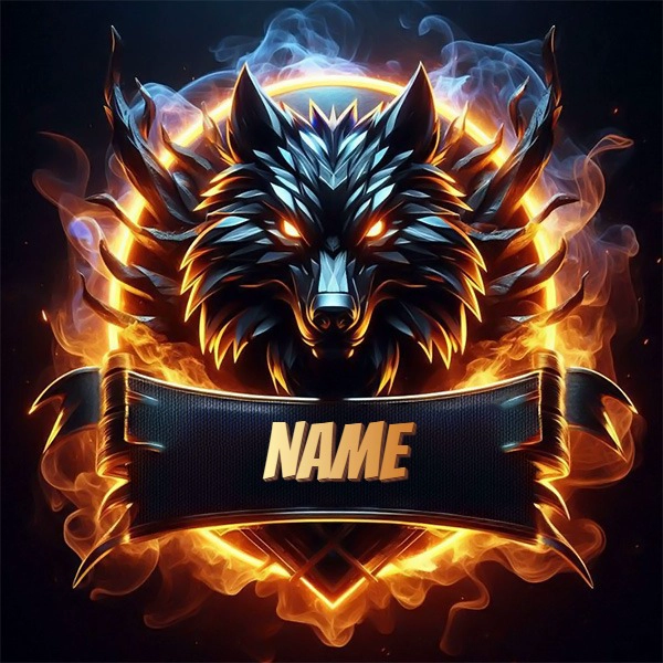 Personaliza la imagen de un lobo metálico con ojos llameantes