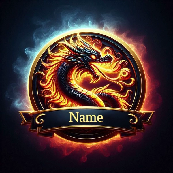 Personaliza tu nombre con un dragón negro feroz y llamas ardientes
