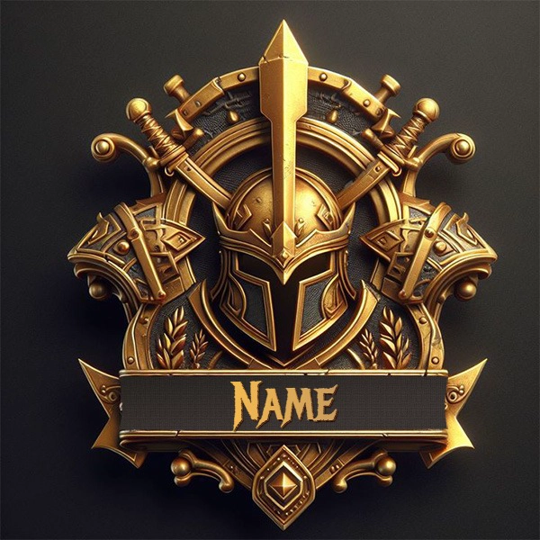Personaliza tu emblema dorado de guerrero con tu nombre