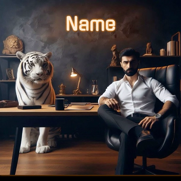 Personaliza tu imagen con estilo: hombre elegante y tigre blanco