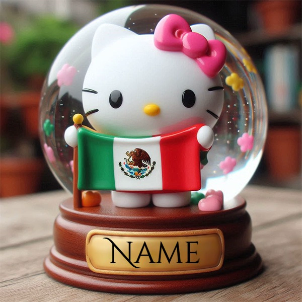 Crea un saludo adorable con el globo de nieve Hello Kitty personalizado