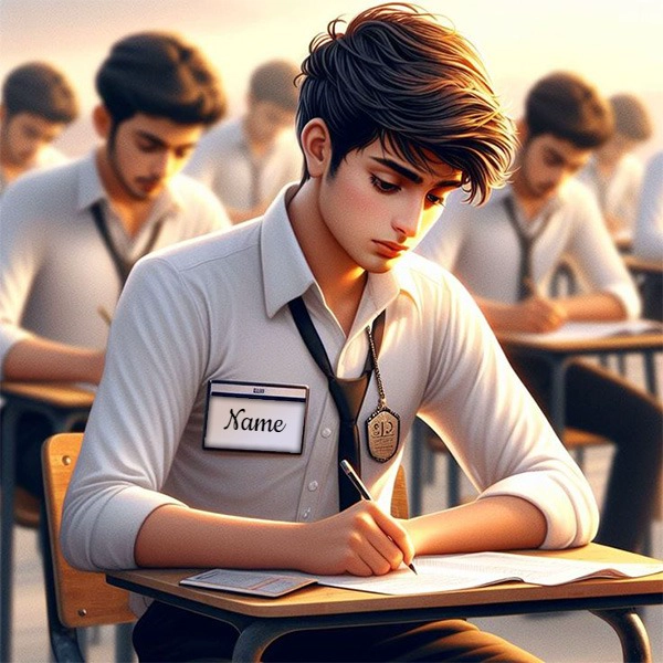 Personaliza imagen de chico anime escribiendo en clase