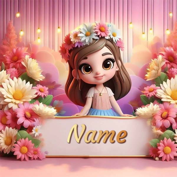 Plantilla Personalizable con Diseño Floral y Personaje Adorable