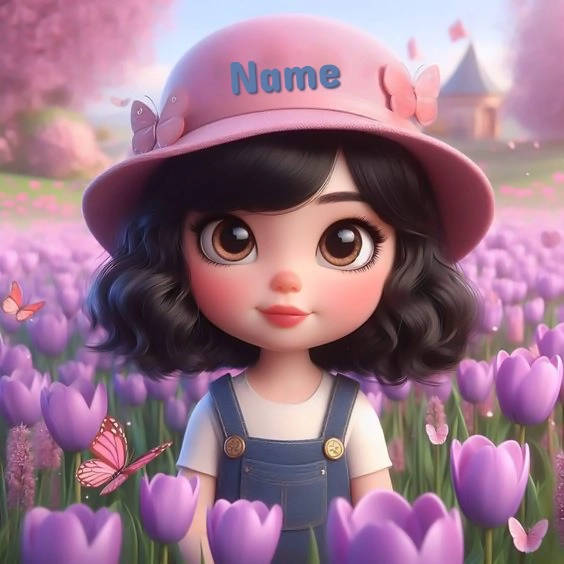 Plantilla encantadora y personalizable con niña de dibujos animados