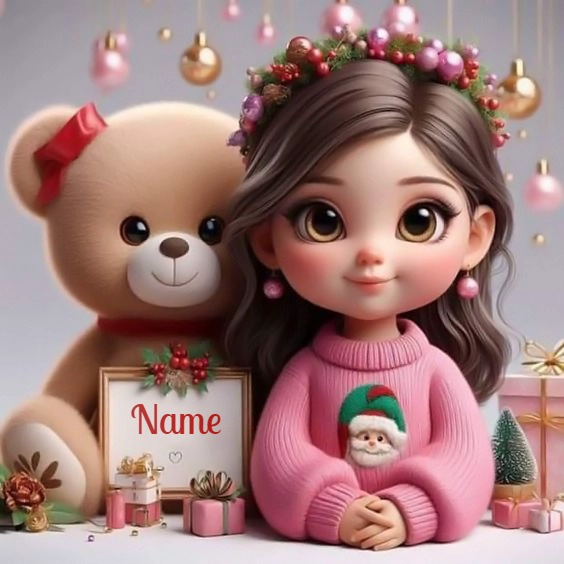 Plantilla de imagen personalizable para fiestas con muñeca y oso