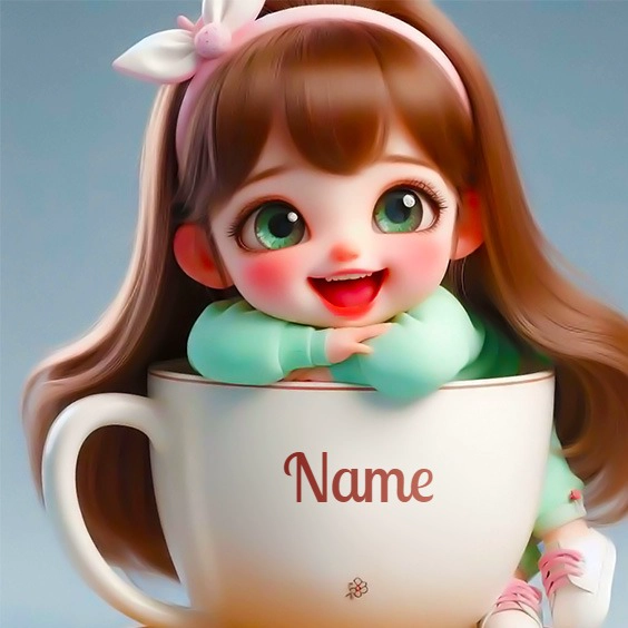 Plantilla personalizable de muñeca de ojos verdes en tacita