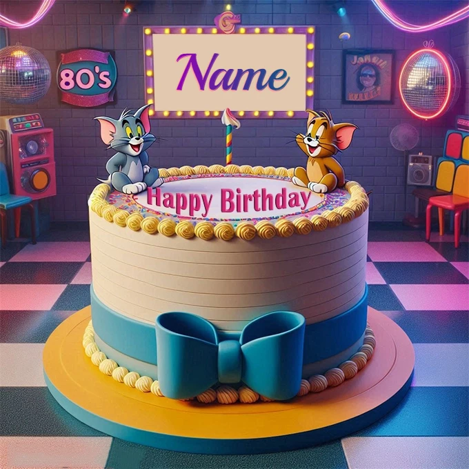 Personaliza tu pastel de cumpleaños retro de los 80 con tu nombre