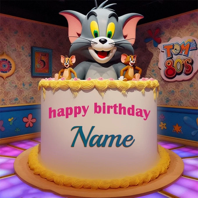Personaliza tu pastel de cumpleaños de Tom y Jerry con tu nombre