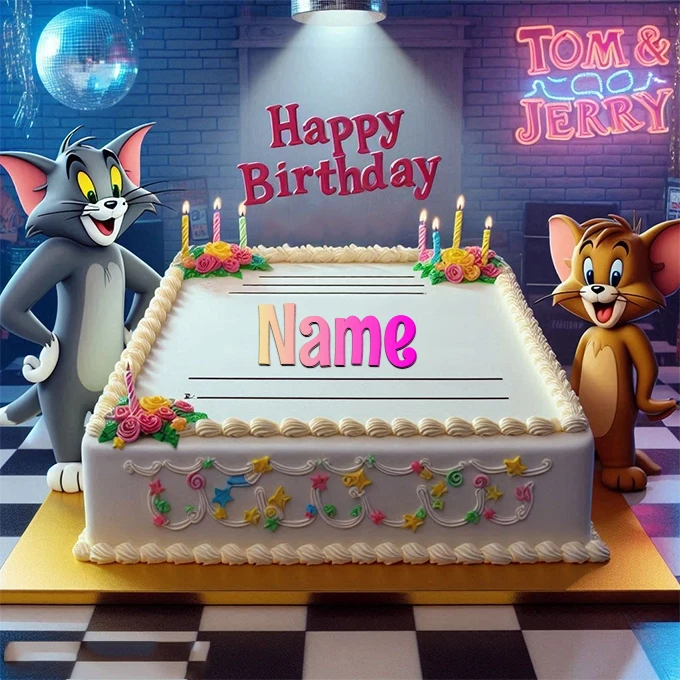 Personaliza tu nombre en la imagen de cumpleaños de Tom y Jerry