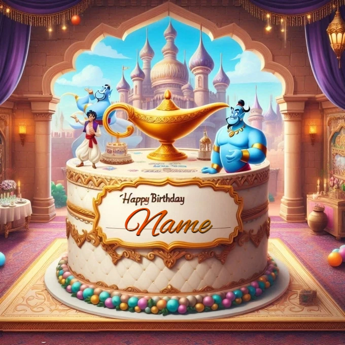 Personaliza tu nombre en esta tarta mágica de Aladdín y el Genio