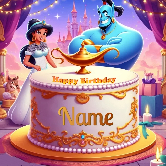Personaliza tu pastel de cumpleaños de Aladdin y Jasmine