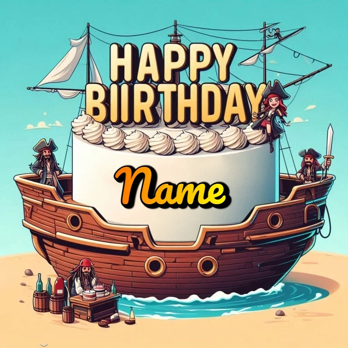 Personaliza una imagen de pastel pirata en la playa soleada