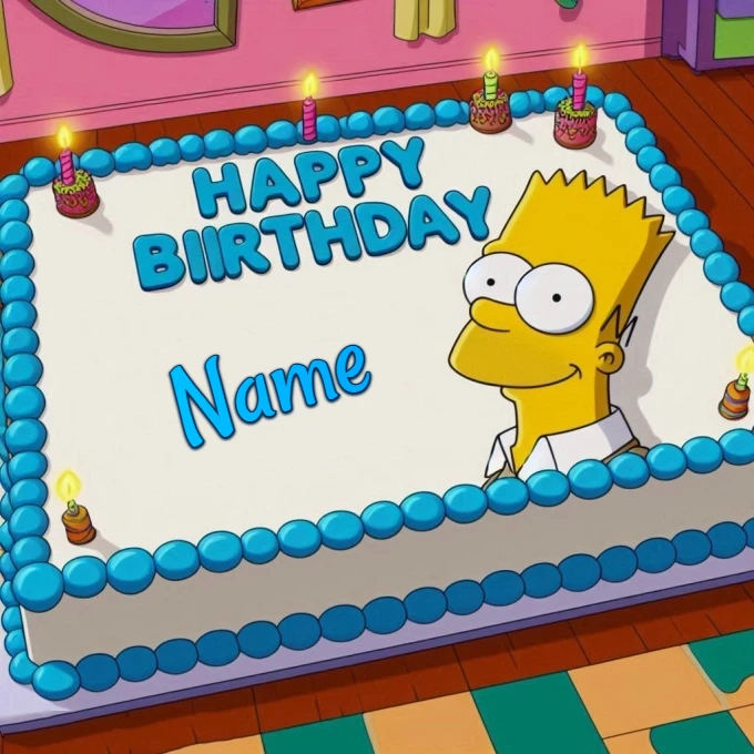 Personaliza tu pastel de cumpleaños de Bart en la sala de los Simpson