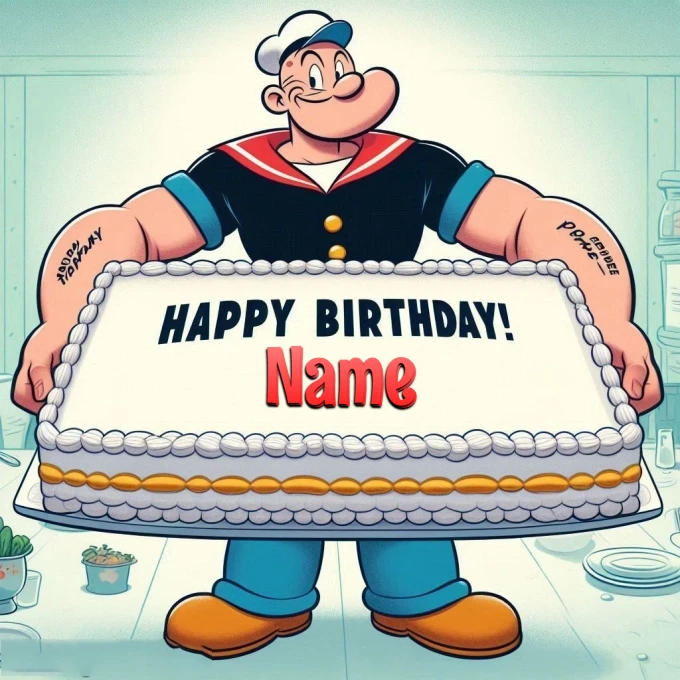 Personaliza tu imagen de cumpleaños con Popeye y su pastel