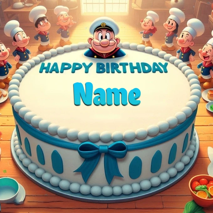 Personaliza tu pastel de cumpleaños con Popeye y tu nombre