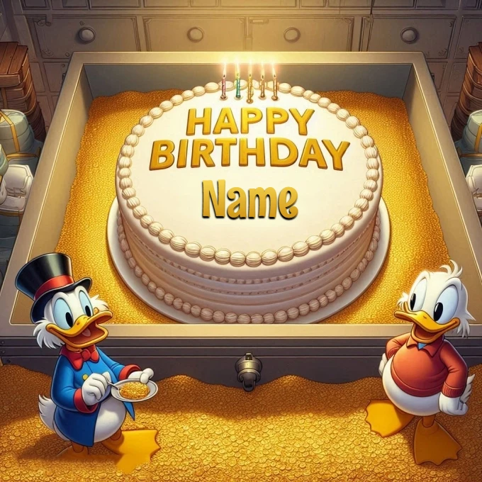 Personaliza tu imagen de pastel de cumpleaños con patitos y tesoro