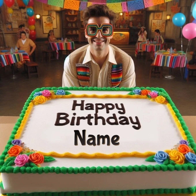 Personaliza tu pastel de cumpleaños vibrante con tu nombre