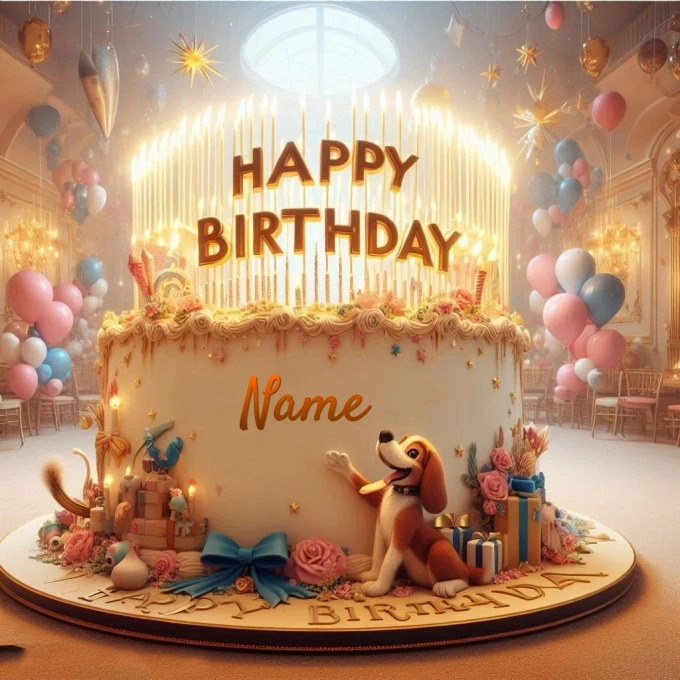 Personaliza tu tarjeta de cumpleaños con un pastel y un amigo peludo