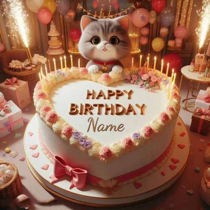 Personaliza tu pastel de cumpleaños con un adorable gatito y rosas