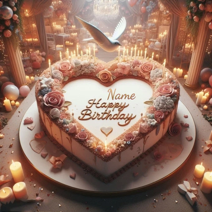 Personaliza una tarjeta de cumpleaños con un pastel en forma de corazón