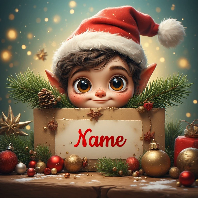 Crea un saludo mágico con un tierno elfo navideño