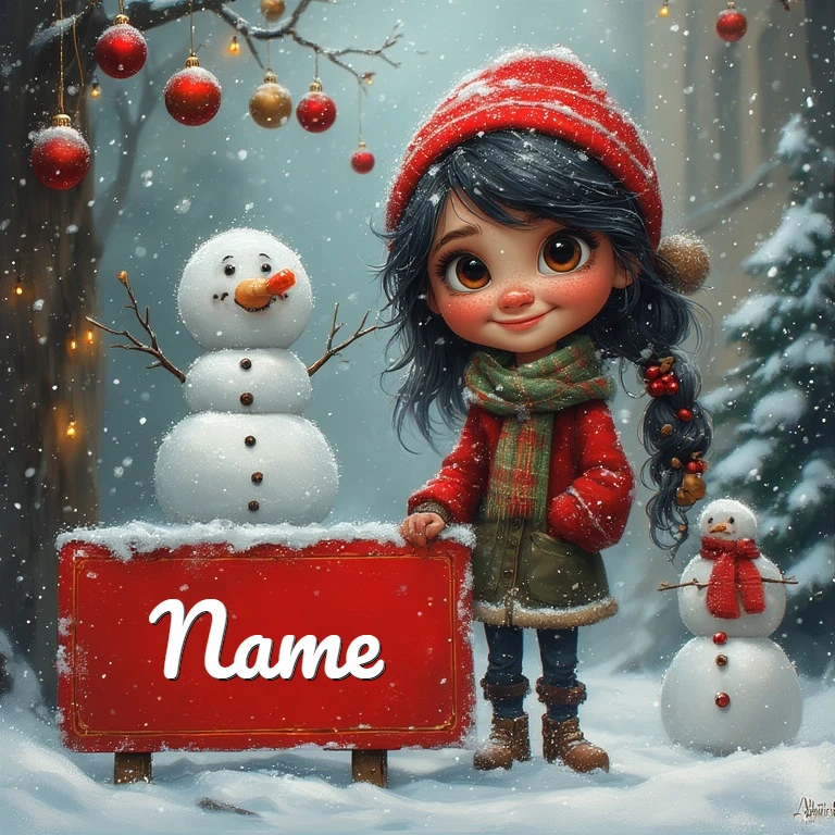 Crea saludos únicos con una niña de invierno y un muñeco de nieve