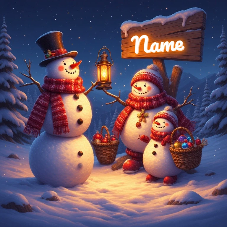 Personaliza tu Tarjeta de Año Nuevo con Adorables Muñecos de Nieve