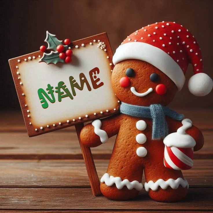 Escribe Tu Nombre en Imágenes de Muñeco de Jengibre Navideño