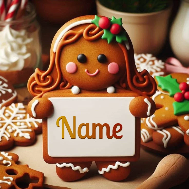 Escribe Tu Nombre en Imagen de Muñeca de Jengibre Navideña