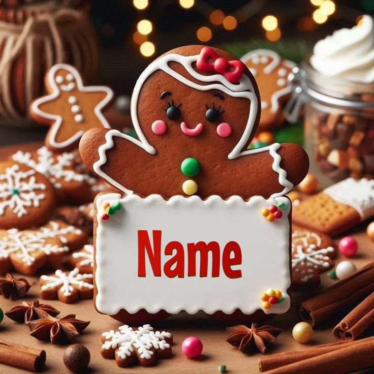 Escribe Tu Nombre en Imágenes de Galleta de Jengibre Festiva