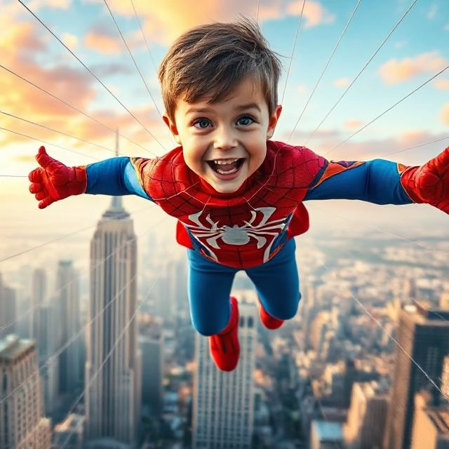 Transforma tu rostro en un héroe que vuela sobre la ciudad