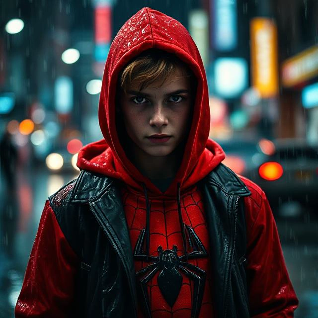 Transforma Tu Rostro en un Superhéroe Bajo la Lluvia Nocturna