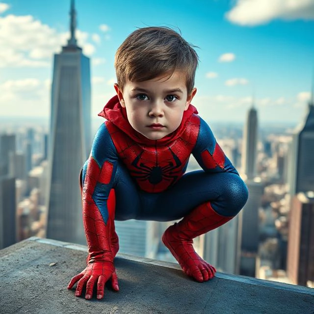 Transforma tu rostro en un joven Spider-Man sobre la ciudad