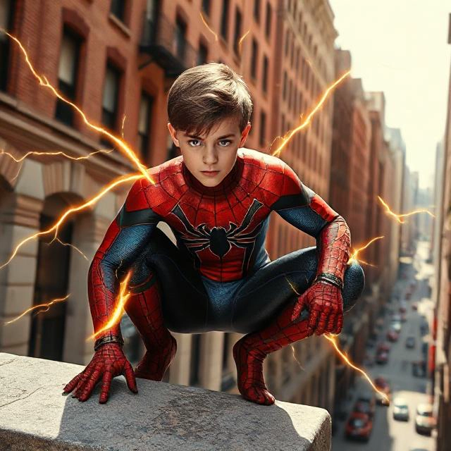 Transforma tu rostro en un joven héroe arácnido sobre la ciudad