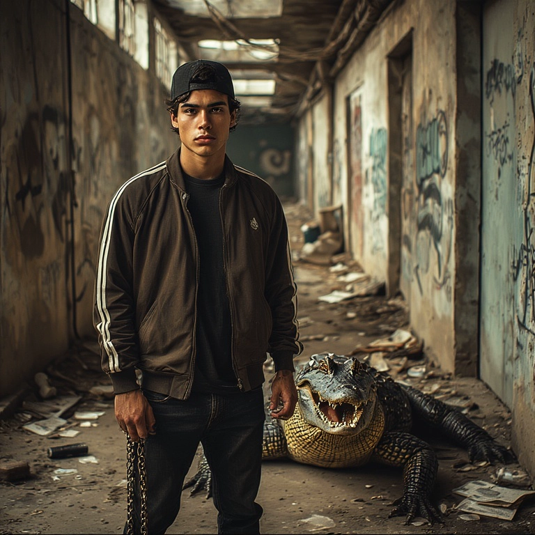 Transforma tu rostro en una escena urbana con un aligátor