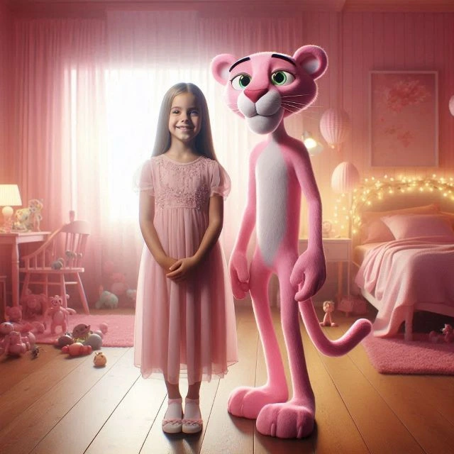 Cambia tu rostro por el de una chica junto al Pantera Rosa