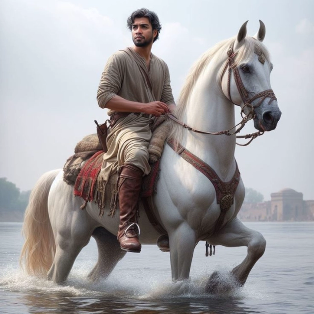 Cambia tu rostro con un valiente jinete en un paisaje histórico