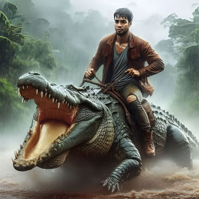 Cambia tu rostro con un valiente domador de cocodrilos gigante