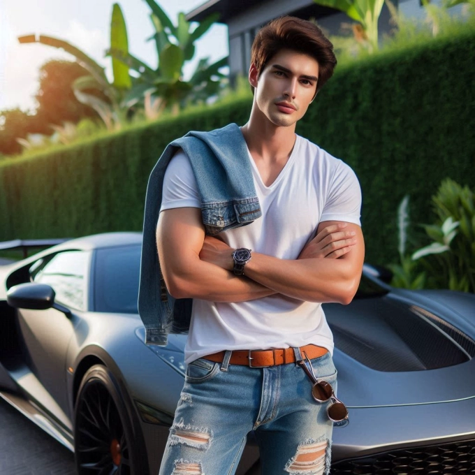 Cambia tu rostro por el de un joven moderno con auto deportivo