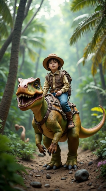 Convierte a tu hijo en un jinete de dinosaurios en la jungla