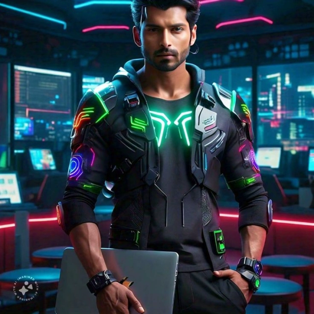 Transforma tu rostro en un mundo digital brillante y futurista