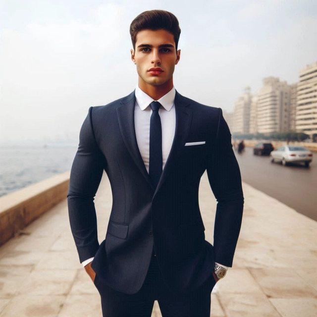 Cambia tu rostro por el de este atractivo joven en traje azul marino