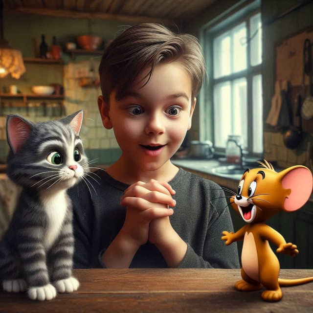 Cambia tu rostro con Tom y Jerry en la cocina animada