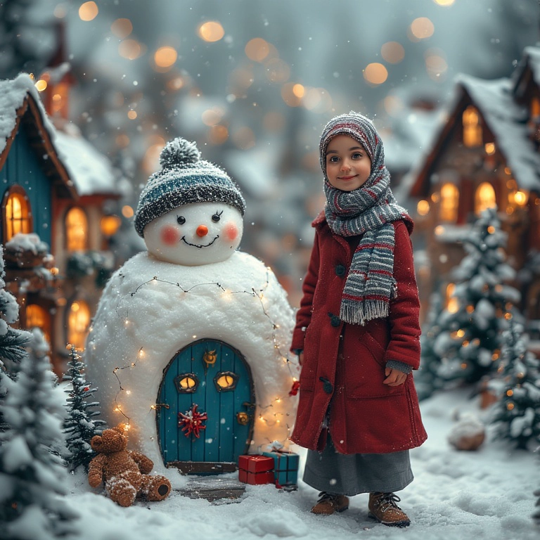 Cambia Tu Cara en Fotos de Niño con Muñeco de Nieve