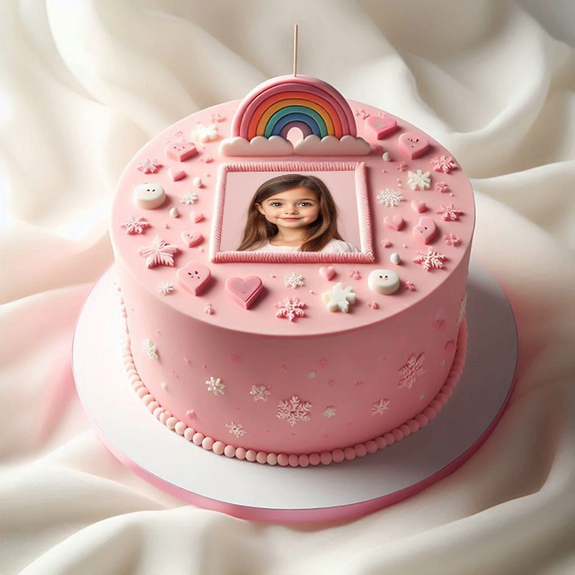 Añade tu foto a un marco de pastel rosa con arcoíris encantador