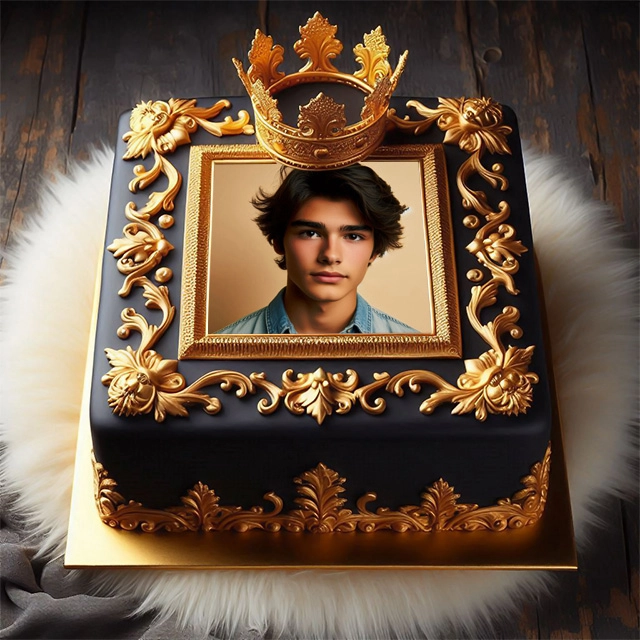 Enmarca tu foto en un pastel negro opulento con diseño barroco