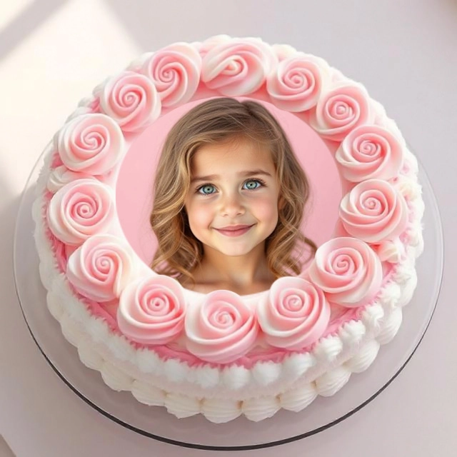 Añade tu foto a un marco de pastel blanco con rosas y remolinos