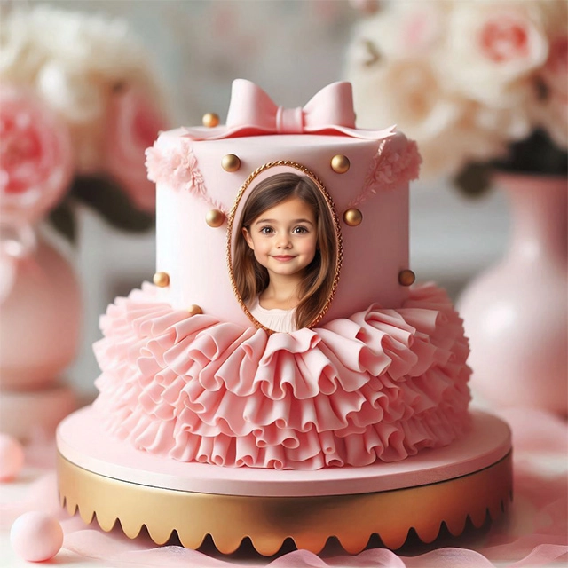 Personaliza tus fotos en un marco de pastel rosa con detalles dorados