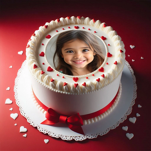 Inserta tu foto en un marco romántico de pastel blanco con corazones